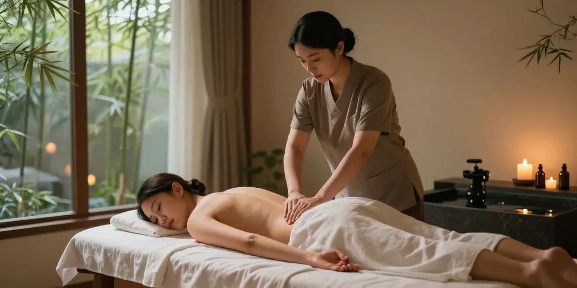마사지 테라피를 받으며 편안한 분위기에 있는 클라이언트