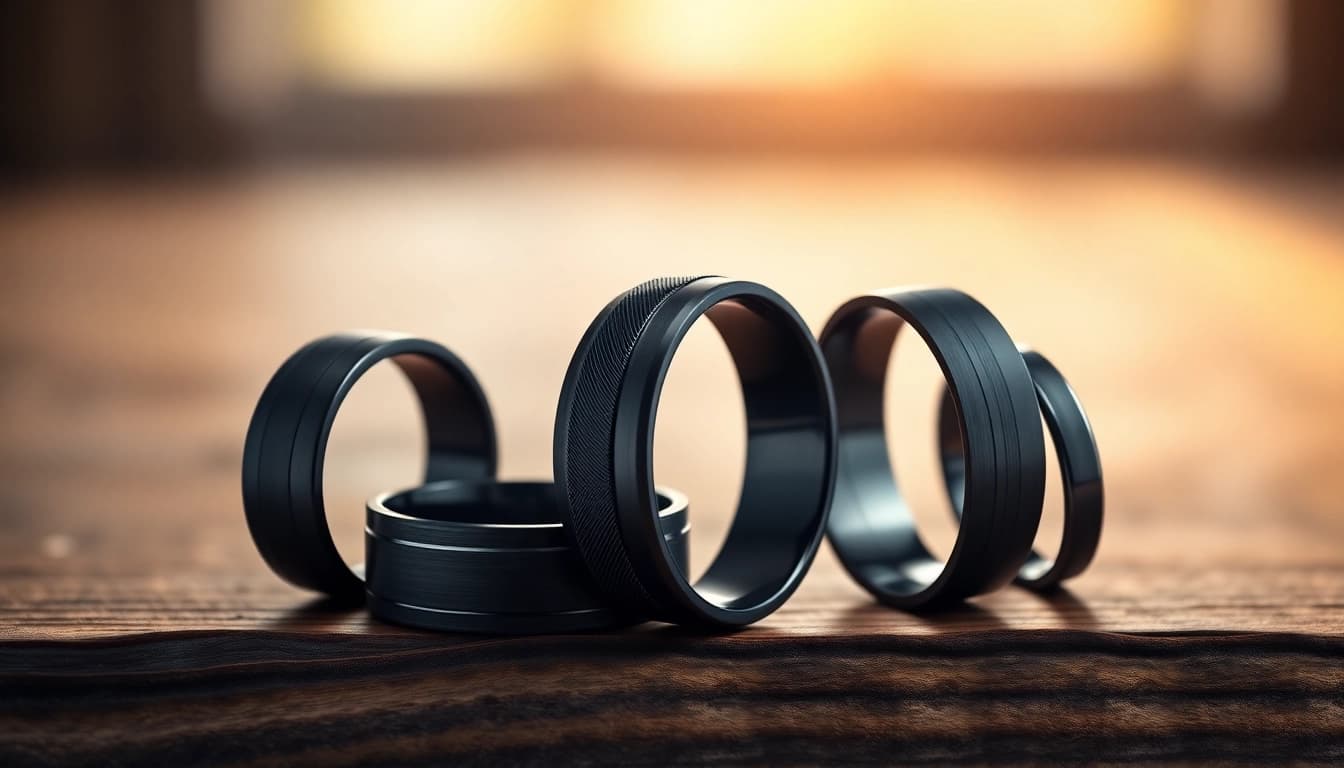 Showcasing elegant Black Wedding Rings for Men, highlighting their unique styles and craftsmanship.
