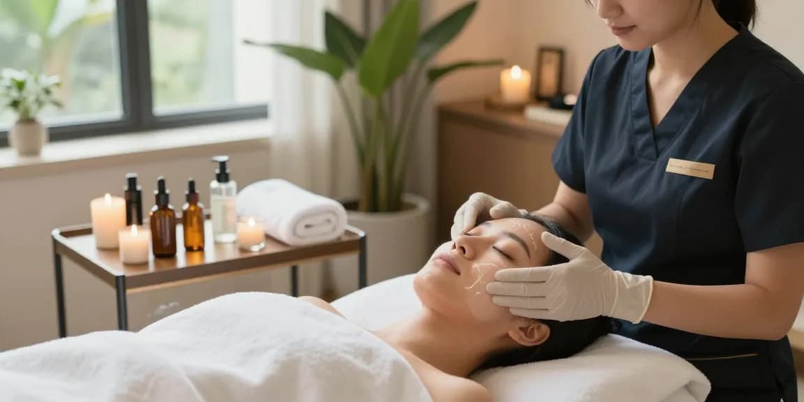 Beauty treatment session featuring 777 techniques for skin rejuvenation in a serene spa.