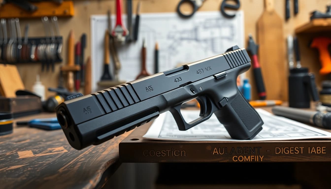 Showcasing a glock 43x slide in detail, highlighting its sleek design and quality.