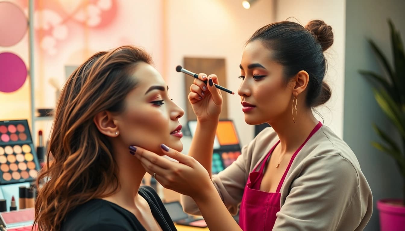 Showcasing makeup wholesale products through a professional application on a model's face.