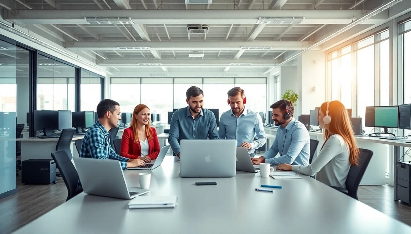 Enhance business it support collaboration with a professional team in a modern office setting.