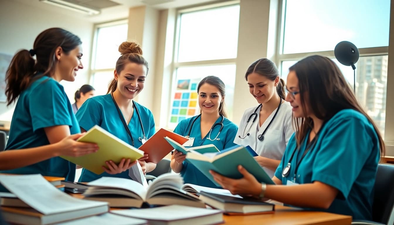 Students at Houston Trusted Nclex review center collaborating on NCLEX exam preparation.