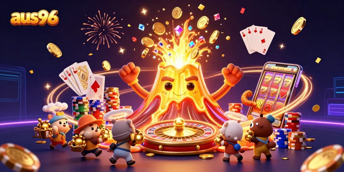 Experience the thrill of winning at aus96 with vibrant casino elements and treasure in a captivating scene.