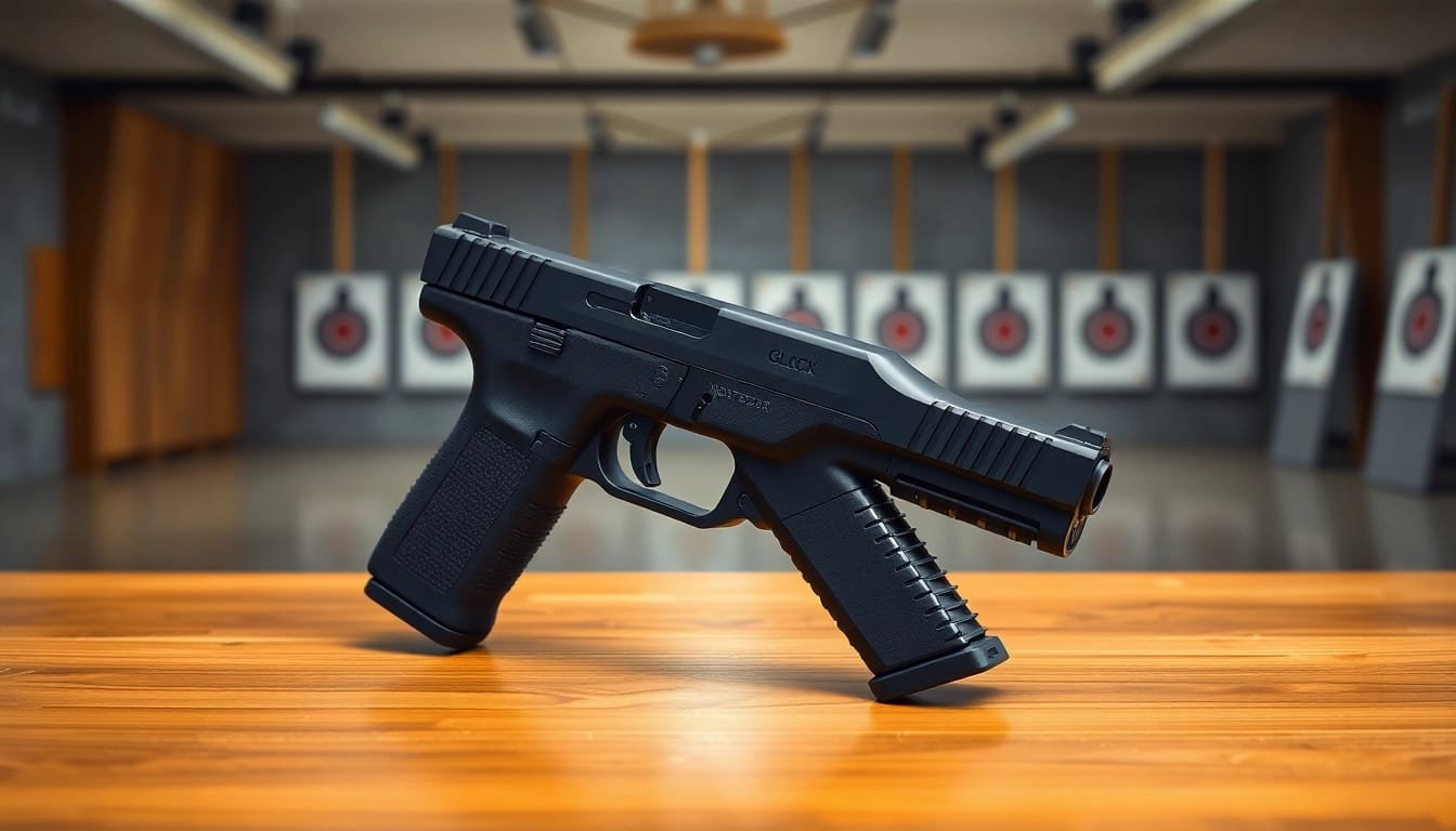 Glock 43X MOS pistol displayed elegantly with detailed features and sleek design.