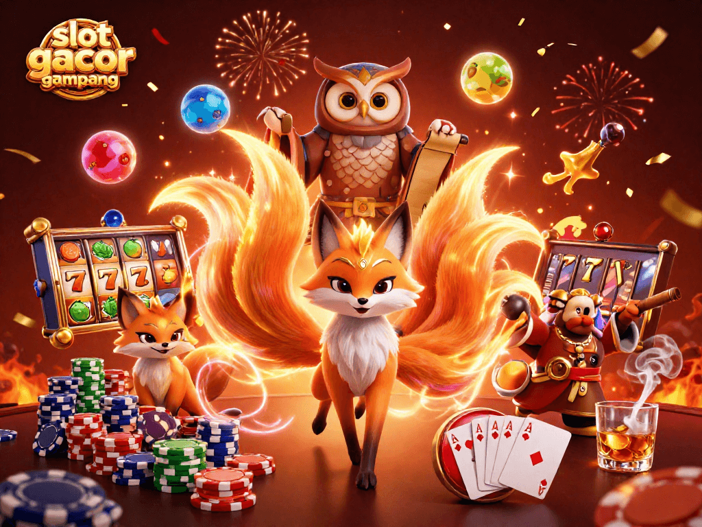 Experience slot gacor gampang menang in a vibrant 3D casino world with glowing spirits and epic game elements.