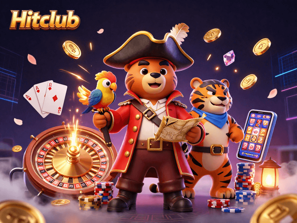 Spin and win with Hitclub's colorful casino adventure featuring pirate captain bear and his crew.