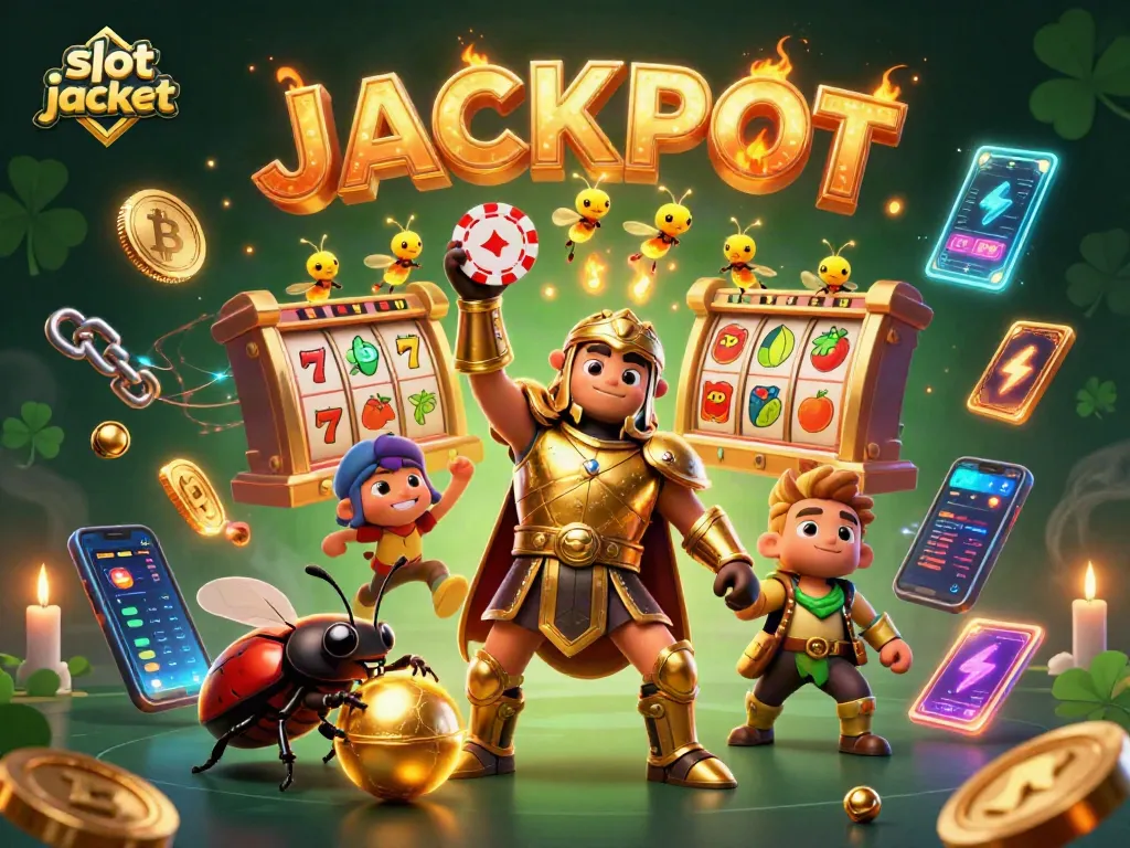 Engage with thrilling slot jackpot gameplay in a vibrant 3D casino illustration.