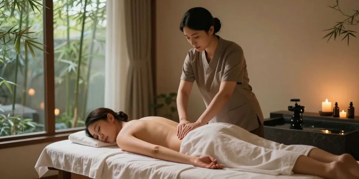 마사지 테라피를 받으며 편안한 분위기에 있는 클라이언트