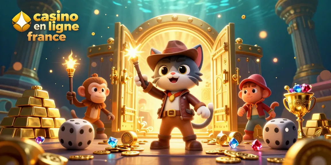 Visualisez l'expérience de jeu captivante du casino en ligne France avec des trésors et des personnages animés.