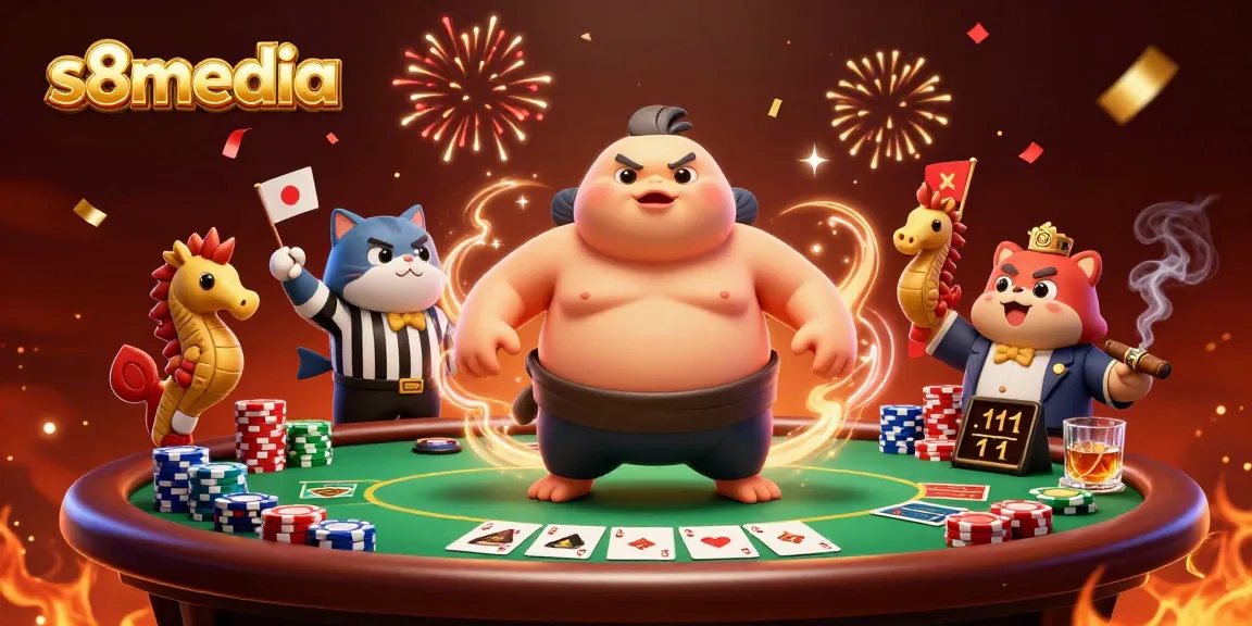 S8media showcases a lively poker scene featuring whimsical underwater characters in a festive environment.