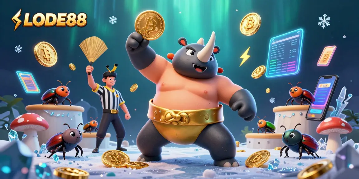Experience thrilling action with LODE88 as the rhinoceros beetle sumo champion stomps and coins fly!