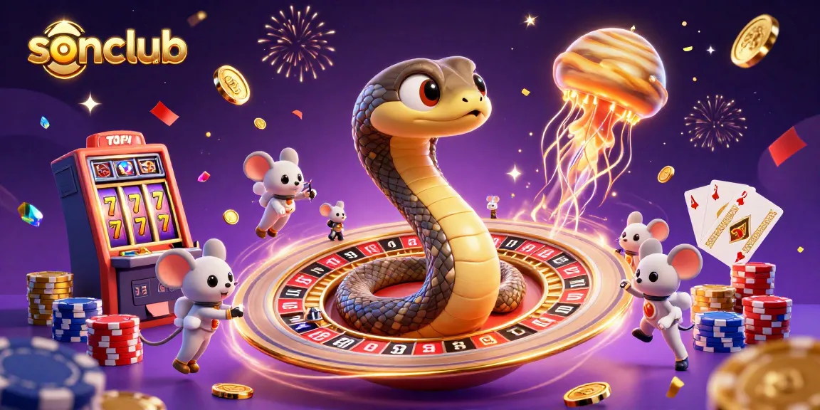 Experience the excitement of online gaming at sonclub with vibrant casino elements in a cosmic scene.