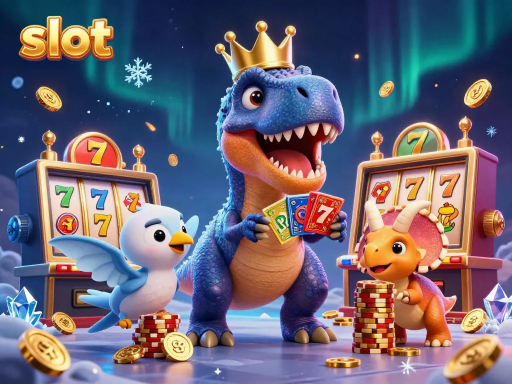 Menggali slot menggunakan dinosaur 3D, pterodactyl membantu, dan triceratops mengumpulkan chip emas