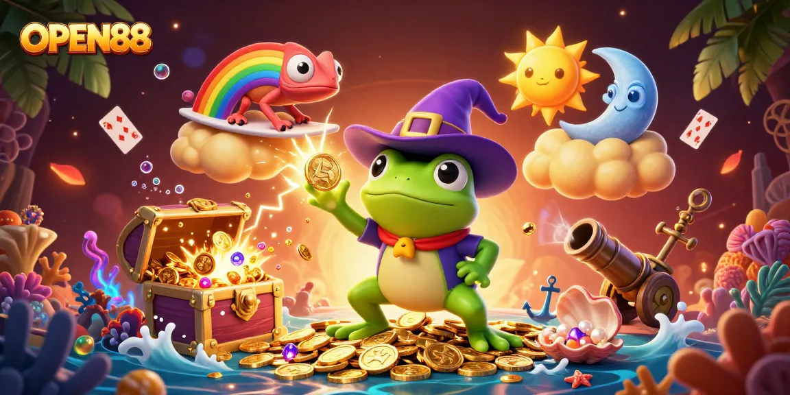 Experience excitement at OPEN88 with shimmering coins, vibrant scenes, and thrilling games.