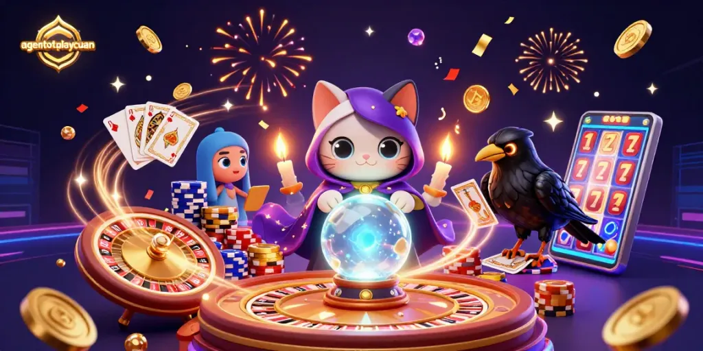 Engage with agentotoplaycuan’s thrilling casino experience through mystic illustrations and dynamic gaming elements.