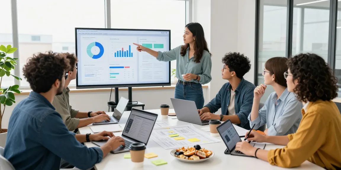 Collaborative tech team discussing bdtjl project in bright modern office