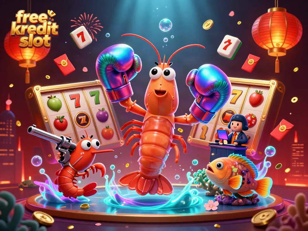 Engage with the thrilling ambiance of a free kredit slot casino, highlighted by vibrant characters and dynamic game elements.