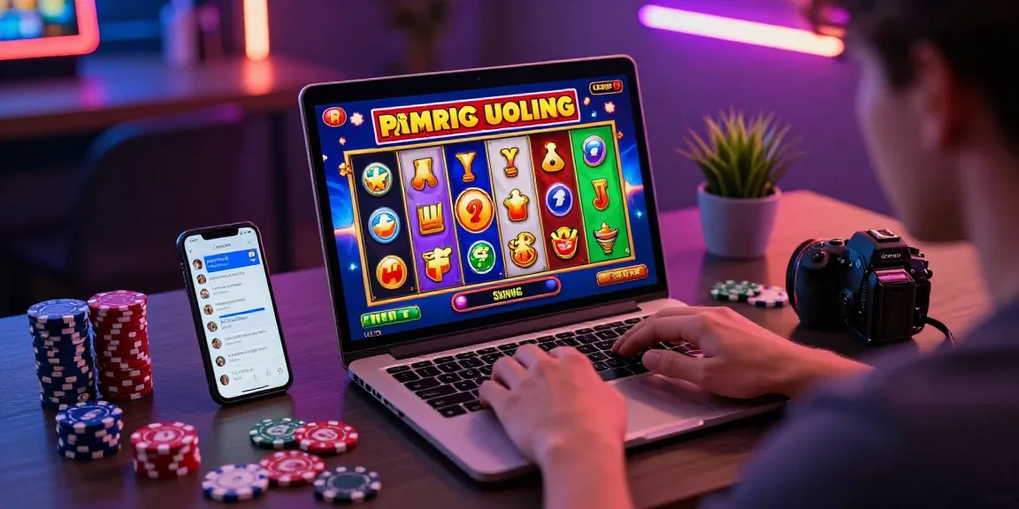 Exciting online gaming scene showing player interacting with slot luar negeri game on a laptop.