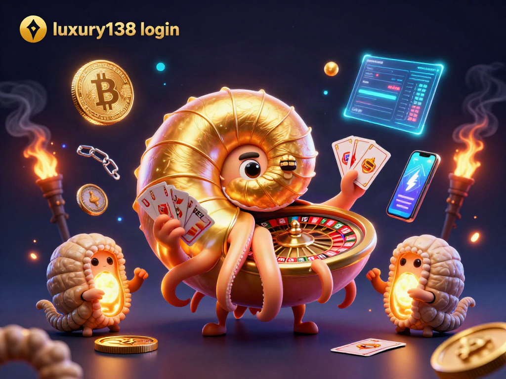 Login luxury138 sambil bermain kasino dengan karakter nautilus dan elemen crypto yang berwarna cerah.