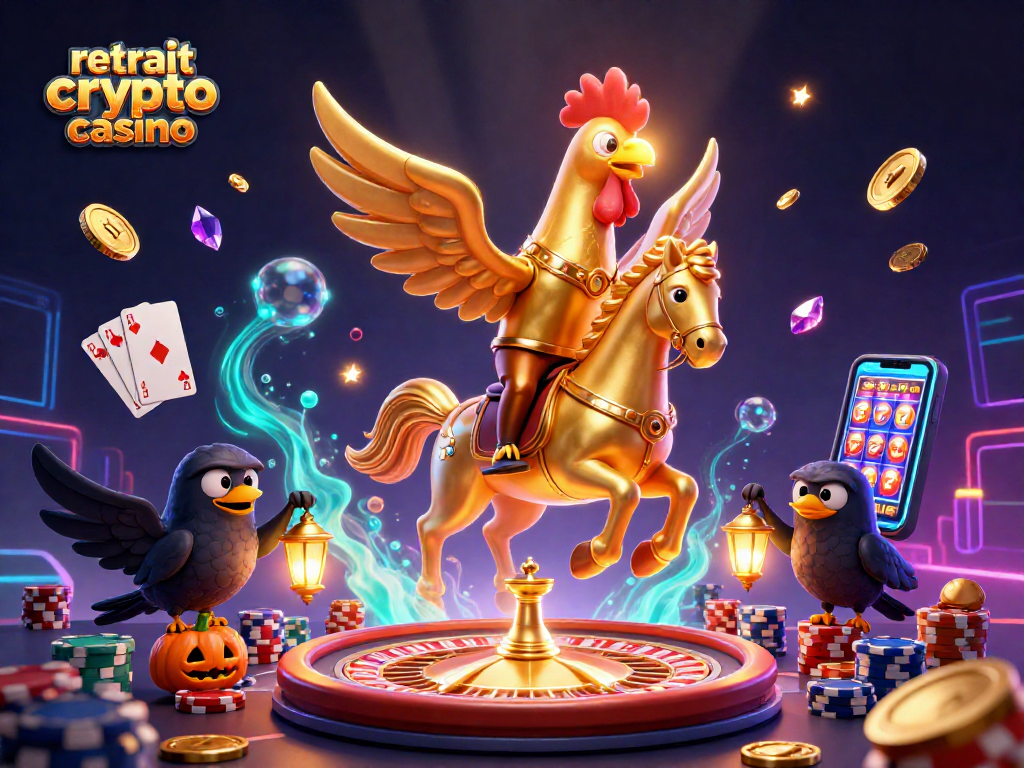 Un retrait crypto casino rapide avec des gains en un éclair grâce à des personnages extravagants dans un casino en pleine nuit.