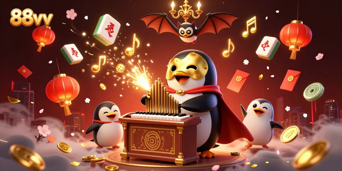 Enjoy thrilling wins at 88vv with the playful cartoon penguin and rich casino scene