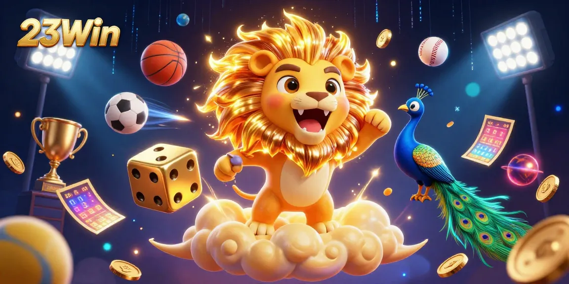 Experience thrilling excitement at 23Win with a vibrant 3D casino illustration showcasing dazzling game elements and energetic characters.