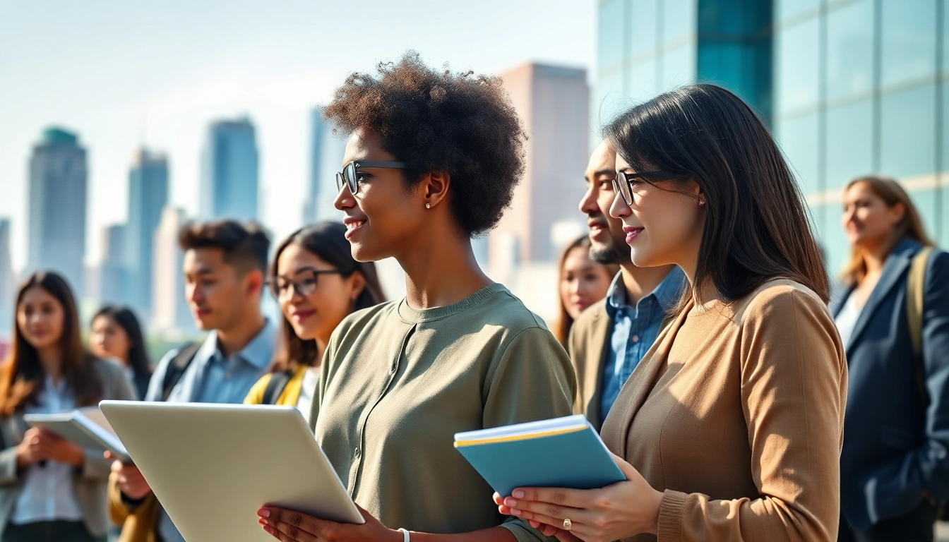 Accelerate your journey to an Ideal career with professionals collaborating in a dynamic urban setting.