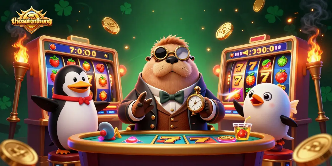 Spin the reels with thosantienthuong in a lively 3D slot game scene featuring charming characters.