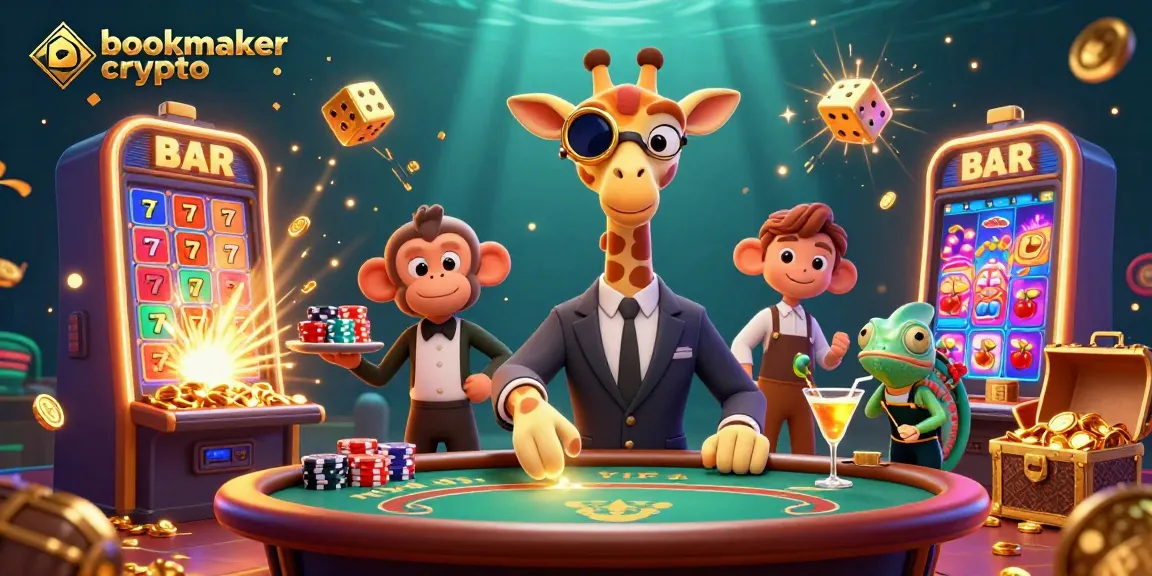 Pariez avec des bookmakers crypto en pleine action dans un monde coloré et dynamique.