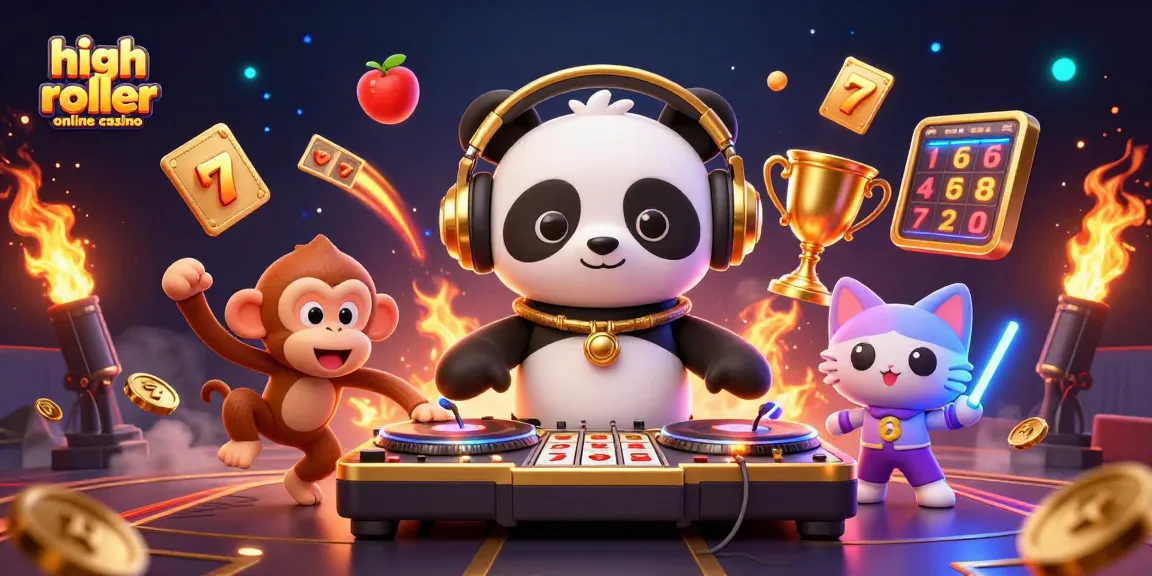 Spin slots with gold coins and vibrant characters at a high roller online casino