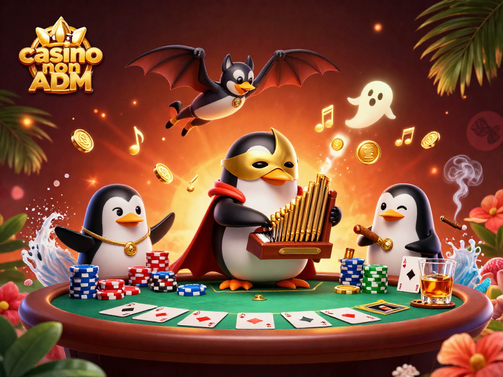 Vinci alla grande con il casino non ADM in un'illustrazione vivace di un pinguino.
