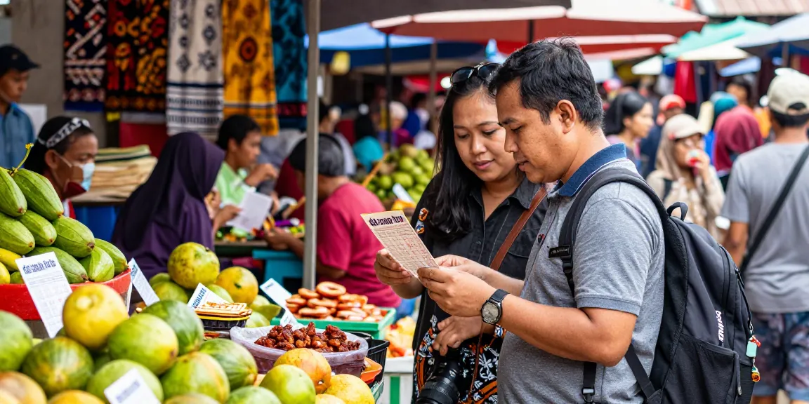 Tiket delapan toto di pasar lokal yang ramai dengan pasangan yang bersemangat