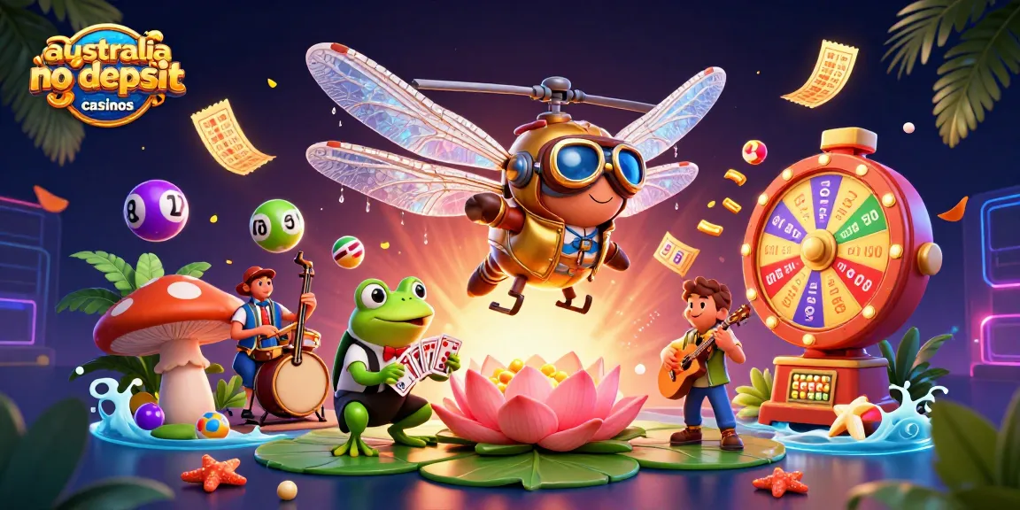 Experience the excitement of australian no deposit casinos with vibrant, dynamic casino-themed illustration.