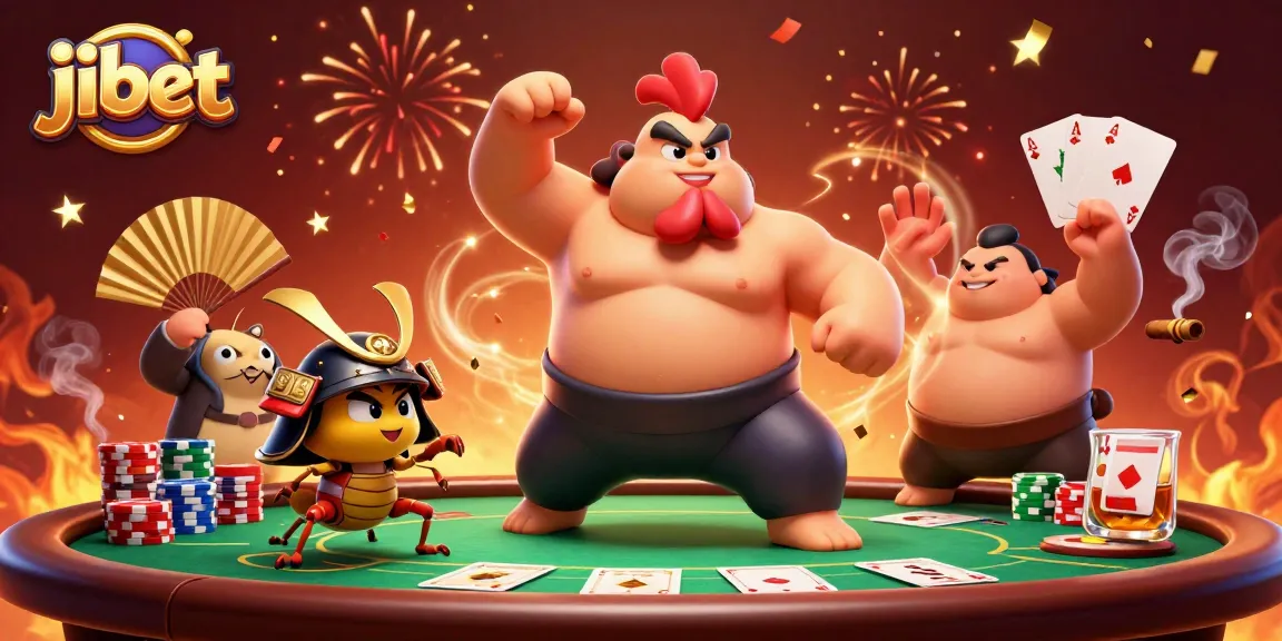 Experience thrilling poker action with jibet featuring a powerful sumo rooster and samurai cricket.