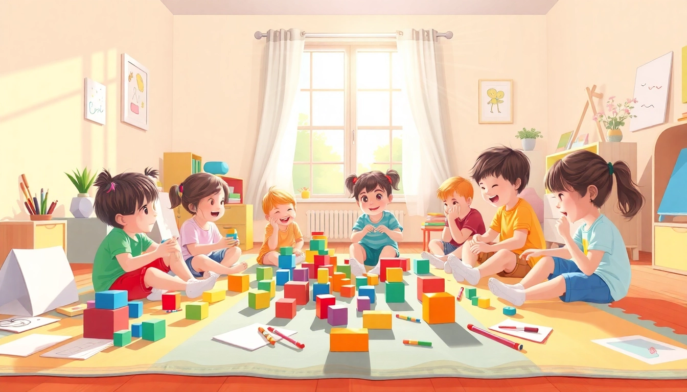 Encourage creativity as kids enjoy screen-free toys, fostering engagement in a bright playroom.