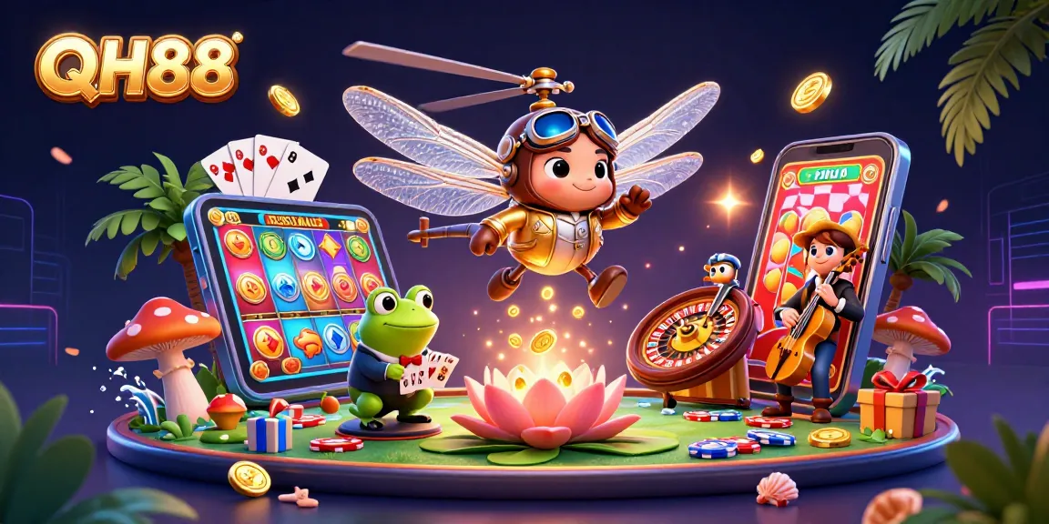 Experience the thrill of QH88 with dynamic gameplay featuring a dragonfly pilot, frog croupier, and joyful jazz musicians.