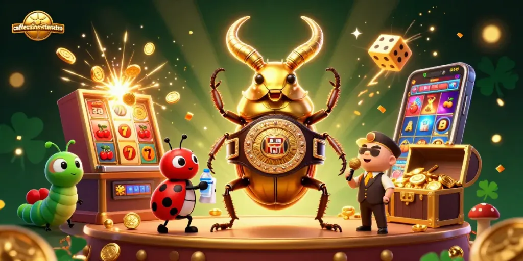 Engage with cafecasinosistersites through vibrant casino action featuring a giant stag beetle and lively characters.