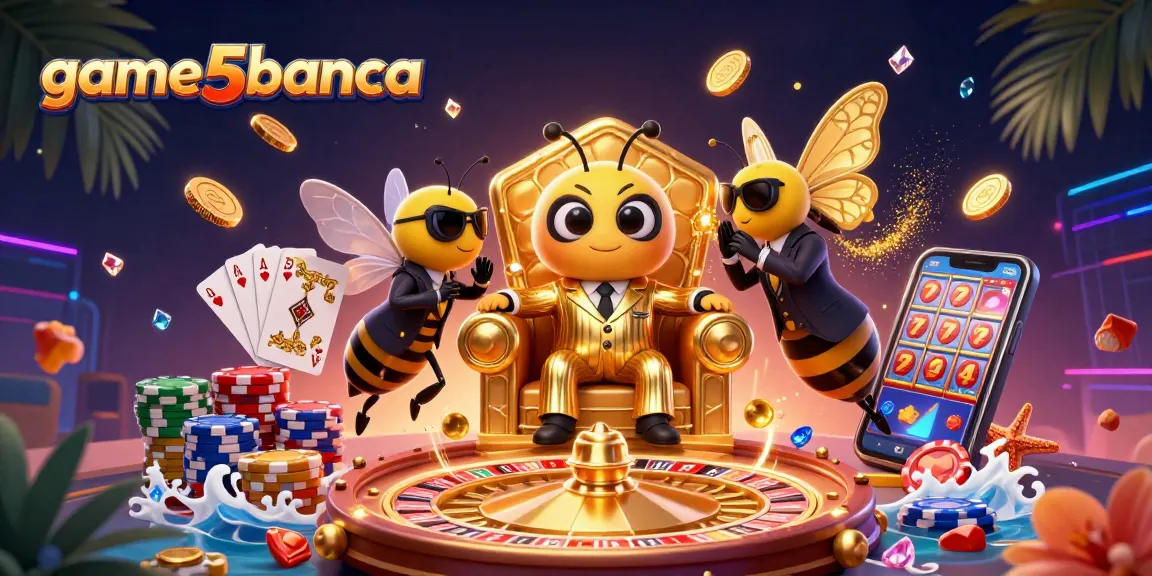 Experience the excitement of game5banca with a vibrant 3D casino scene filled with treasure-chasing characters.