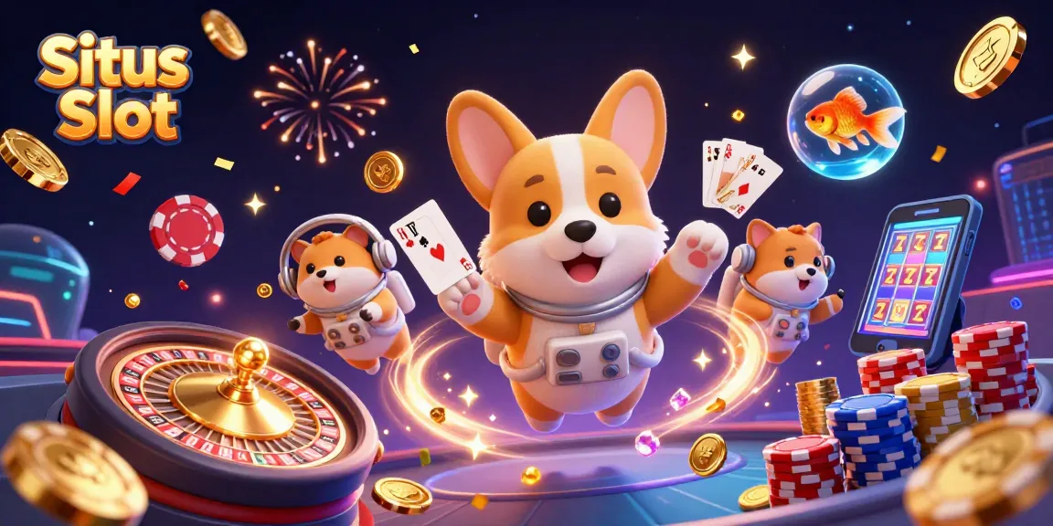 Visualisasi Situs Slot dengan korgi astronaut dan elemen kasino di luar angkasa