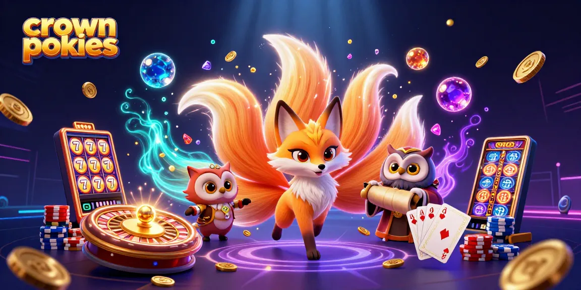 Engage with crown pokies through an enchanting scene featuring a glowing fox spirit and an owl sage.