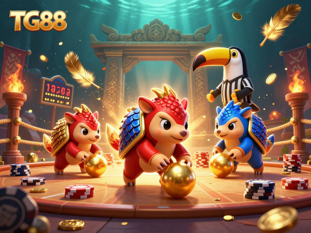 Engage with TG88 at the online casino, featuring rival pangolins in an exciting game scene.