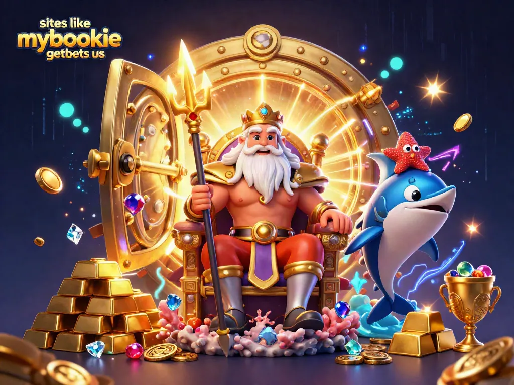 Bet on diverse games at sites like mybookie getbets us with a vibrant 3D casino scene featuring Neptune.