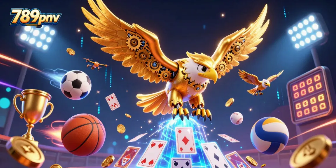 Experience dynamic sports action and excitement with 789pnv in this vibrant 3D casino illustration.