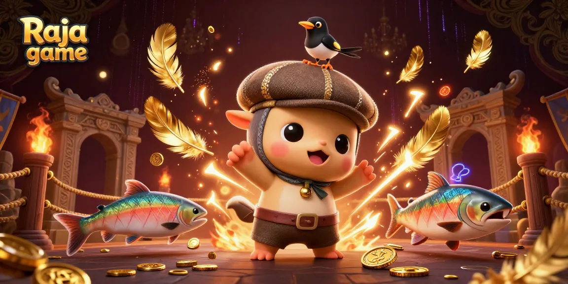 Engage in thrilling action with Raja game, featuring playful characters amidst dynamic casino elements.