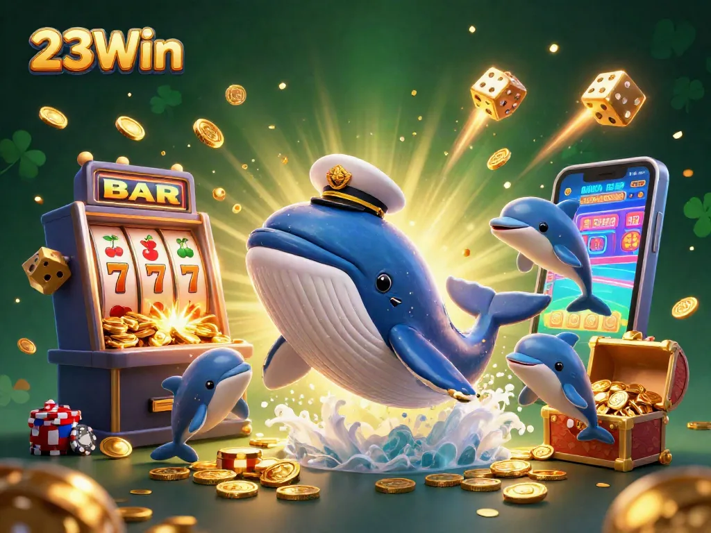 Experience thrilling gameplay with 23Win as a cartoon whale and friends dive into a treasure-filled casino adventure.