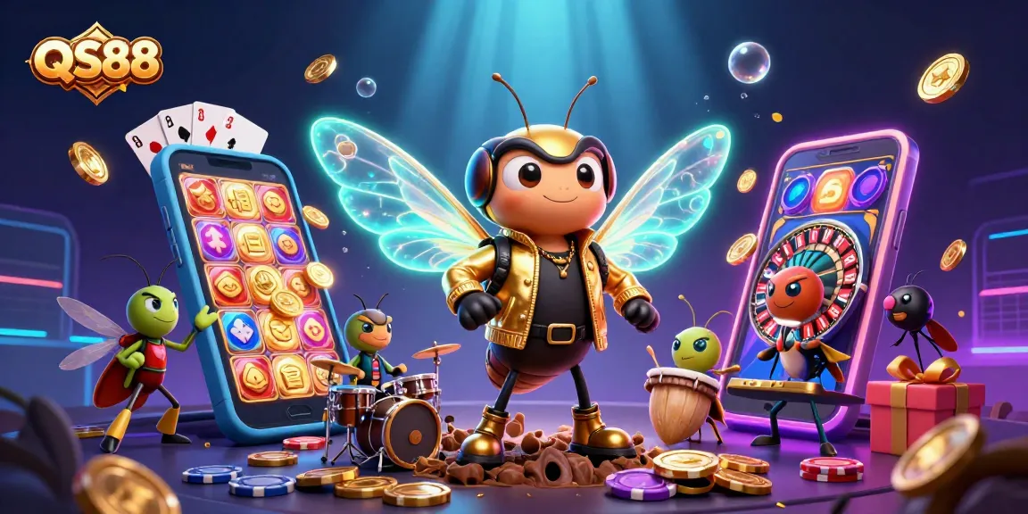 Engage with QS88's thrilling gaming experience featuring vibrant slot games and casino elements.