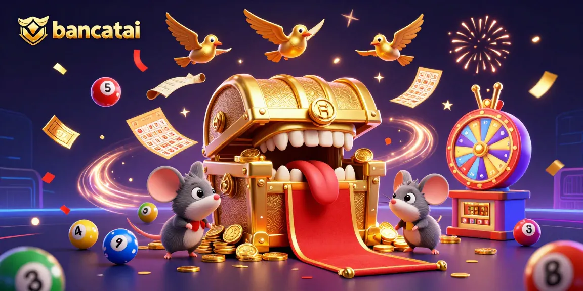 bancatai captures excitement with a 3D golden treasure chest and playful adventurer mice in a vibrant casino scene.