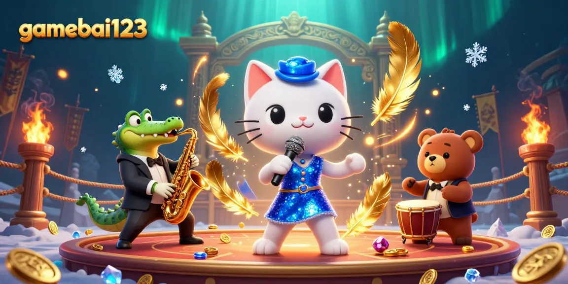 Engage in thrilling gameplay at gamebai123 with vibrant casino characters and dynamic gold elements.
