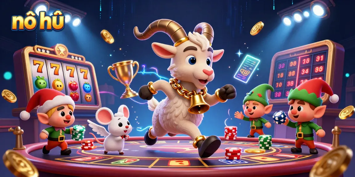 Spin the nổ hũ slots for exciting wins in this vibrant 3D casino scene.